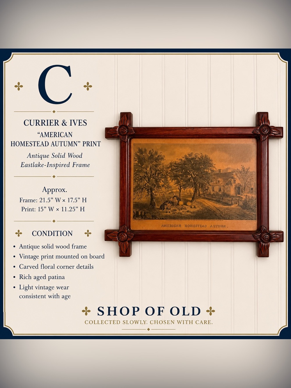 Currier & Ives “American Homestead Autumn” Print in Antique Eastlake Frame